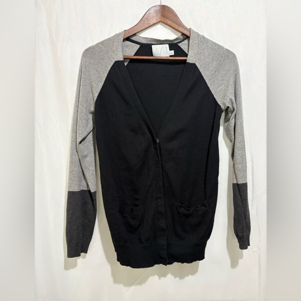 Michael Stars Colorblock Cardigan One Size 1 Black Gray Button Front Lightweight
